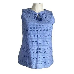 Talbots Top LARGE Cornflower Blue Eyelet Side Zip Lined Tassel Lined LN